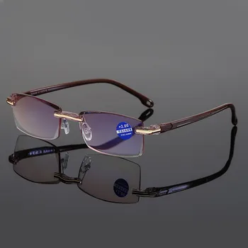 Anti Zilā Gaisma Pretbloķēšanas Lasījumā Bez Apmales Brilles Sievietēm, Vīriešiem Laukumā Bezrāmju Presbyopic Dioptriju Brillēm +1.0 1.5 2 2.5 4.0