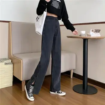 Augstas Starām. Jeans Sieviešu Vintage Pilna Garuma BF Stilā Draugs Tīņi Plaša kāju Bikses Modes Visu maču Rudenī Dāmas Apģērbs