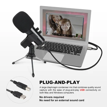 XTUGA USB Kondensatora Mikrofons Ierakstīšanas MIKROFONS USB Podcast MIKROFONS Iebūvēts Monitors ar Atbalss Efektu PC Ierakstu,YouTube,Spēļu