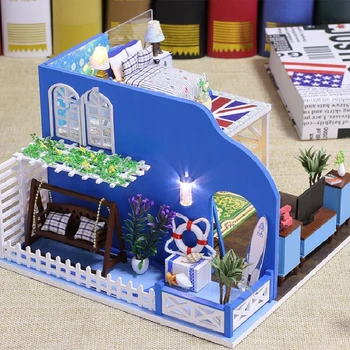 DIY Leļļu Mājas Komplekts ar Mēbelēm Bērniem Pieaugušo Miniatūras Koka Leļļu Māju Būvniecības Modeļu Veidošanas Komplekti, Rotaļlietas Leļļu nams