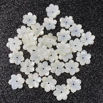 5gab 15mm Carven White Shell Ziedu Tīrs dabīgs Materiāls Ziedlapiņas 3D Ziedu Krelles par Roku Kaklarota DIY Rotaslietu izgatavošana