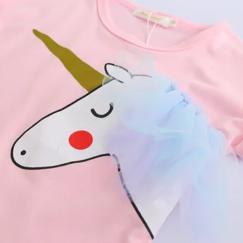 2018 Jaunu Gadījuma Stila Multiplikācijas filmu Unicorn Rozā T-krekls + Krāsu Dzijas, Kleita 2 Gabals Uzvalks Meitene Princese Kleita