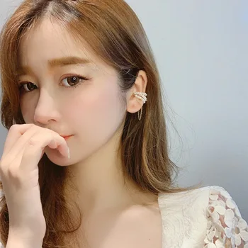 Dienvidkorejas jaunā dizaina modes rotaslietas, ar rokām austi saldūdens pērļu radošo vienoto nav sadursta auss kaulu klipu sieviešu auskari