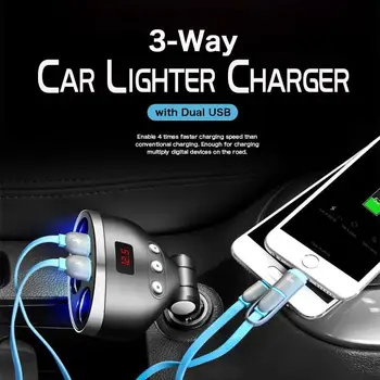 3-Way Auto Vieglāks Lādētāju ar Dual USB Ātrās Uzlādes QC Tālruņa Lādētāja Adapteri iPhone 12/11Pro Max 6/7/8 Xiaomi Redmi HuaweI