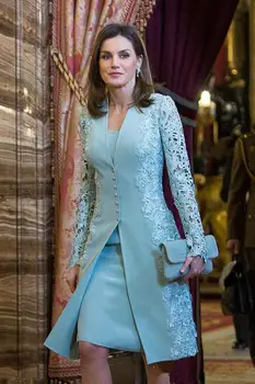 Elegants Māte No Līgavas Kleitas, Īsus Divu Gabals Zilā krāsā ar garām Piedurknēm ar Mežģīņu Aplikācijas Satīna Māte Līgavainis Kleitu, tērpu de saviesīgs vakars