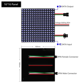 WS2812B Pikseļu RGB Led Modulis Panelis 8X8/16X16/8X32 Matrix Ekrāna WS2812 IC Elastīgu Individuāli Adresējama Led Gaismas DC5V