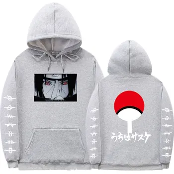 Japāņu Anime Naruto Hoodies Uchiha Itachi Iespiesti Harajuku Džemperi sporta Krekls vīriešiem sieviete, Streetwear Akatsuki Vīriešu pelēkā vārna