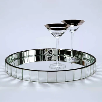 Apaļā stikla, spoguļu renes mūsdienu vīna uzglabāšanas paliktnis paplātes kāzu dekori Liels D-F0021