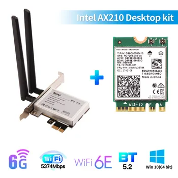 Rakstāmgalda WiFi 6E Intel AX210 PCIe WiFi Adapteri, Bluetooth 5.2 2400Mbps 802.11 ax AX210NGW MU-MIMO 2.4 G/5Ghz WiFi 6 Kartes Windows 10