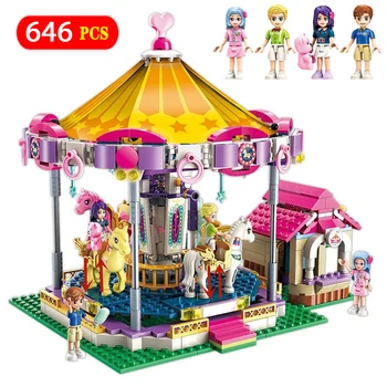 Princese Meitenes, Pilsētas Svētku Karuselis Celtniecības Bloki 646pcs Saderīgām Draugu Bērniem Attēls Rotaļlietas meitenēm Dāvanu Bērniem