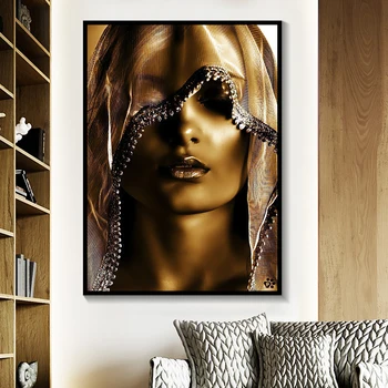 Abstrat Āfrikas Sieviete Audekla Gleznas Zelta Skandināvijas Seksīga Meitene Raksturs Portretu Sienas, Mākslu, viesistaba, Mājas Apdare