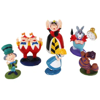 6Pcs/Set 5-7cm Disney Princess Attēls Rotaļlietas, Alice in Wonderland Sarkanā Karaliene Baltā Truša Mad Hatter Cheshire Cat PVC Modeļu Lelle