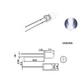 100gab / iepak 5mm Balta Ultra Spilgti 8000mcd Pārredzamu 5 mm Gaismas Diodes LED Lampas, 5 mm