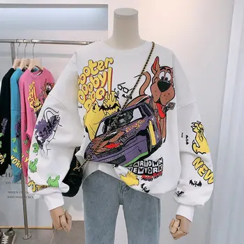 Smieklīgi Sporta Krekls Sieviešu Rudens Modes Multiplikācijas Filmu Suns Drukāt Pelēkā Vārna Lielgabarīta Streetwear Sporta Krekli Hip Hop Foršs Džemperis