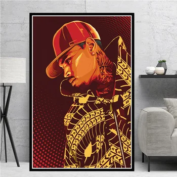 Plakātu Izdrukas Reperis Kriss Brauns Hip Hop Mūzikas Dziedātājs Zvaigžņu Mākslas Eļļas Glezna Audekls Art Sienas, Attēlus, Viesistaba, Mājas Dekoru