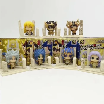 7pcs/daudz Anime Saint Seiya Olu Kaste Q Versiju Zelta Zodiaka PVC Darbības Rādītāji Modeli, Rotaļlietas Bērniem, Dzimšanas diena Dāvanas, 4cm Ar Lodziņu
