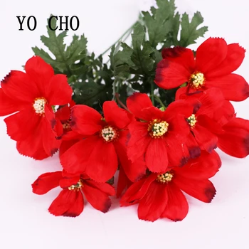 YO CHO Cosmos Bipinnata Mākslīgā Coreopsis Ziedi Mājās, Kāzu Dekori Ziemassvētku Vainags Rudens Krizantēmu Ziedu Pušķis