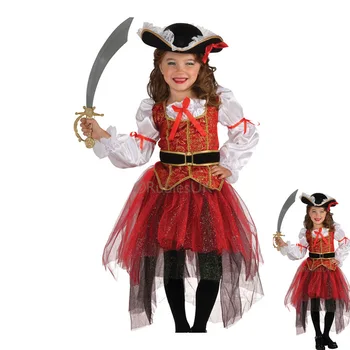 Halloween pirātu tērpos, meitenes pusi cosplay kostīms bērniem bērnu drēbes
