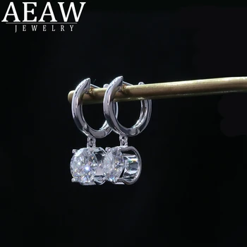 AEAW Cietā 14k Baltā Zelta 5mm 0.5 ct Kopā 1.0 ctw Kārtā Samazināt Līgavas Vilināt Moissanite Piliens Auskari Sievietēm