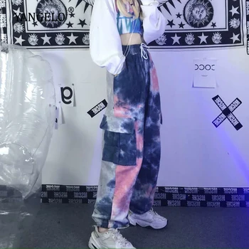 Yangelo Harajuku kaklasaišu krāsošanas Bikses Sievietēm Ir 2021. Rudens Ziemas Zaudēt Gadījuma Violeta (Dungriņi) Sieviete Lielgabarīta Streetwear Modes Bikses