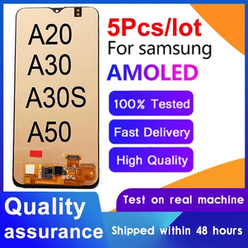 Vairumtirdzniecības 5gab/daudz AMoled Samsung A20 A205 A205F A30 A305F A30S A307 A50 A505F LCD Displejs, Touch Screen Digitizer Montāža