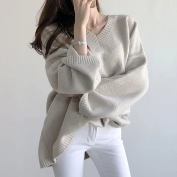 WAVSIYIER biezas trikotāžas gudrs cietā elegants džemperis 2020. gadam korejiešu sievieti, lielgabarīta džemperis sievietēm brīvs džemperis vintage rudens ziemas