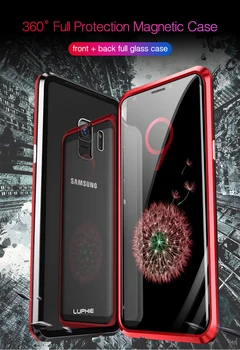 Magnētiskā Adsorbcijas Telefonu Gadījumā Samsung Galaxy A8 2018 Rūdīta Stikla ar Priekšējo un Aizmugurējo Stikla Vāks Galaxy A8 plus a8+ 2018