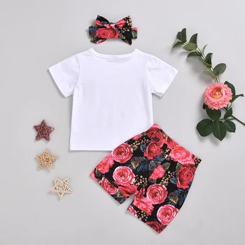 3PCS Zīdainis, Mazulis Baby Girl Vasaras Apģērbs Bowknot Vēstuli Print T-Krekls +Ziedu Šorti Bikses+ Galvas Apģērbs, Apģērbu Komplekts 6M-3T