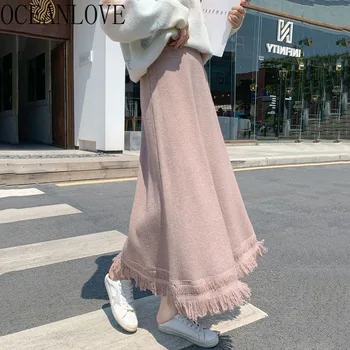 Svārki Sievietēm 2020. Gadam, Rudens, Ziemas, Cietie Pušķis-line Ilgi Svārki Trikotāžas korejas Saldi-line Mujer Faldas Elegants