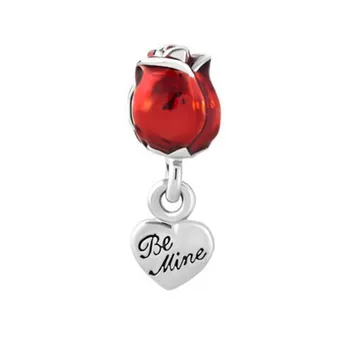 Slaids šarmu, Bezmaksas piegāde Valentīna Diena dāvanu sarkanas rozes mīlestības amuletu kulons šarmu krelles fit Pandora aproce