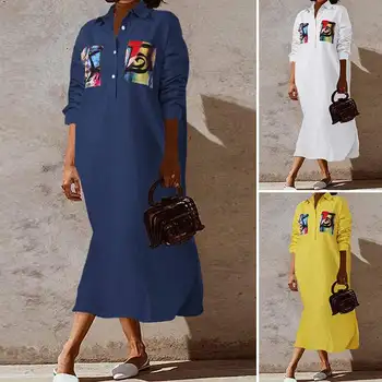 ZANZEA ir 2021. Modes Iespiesti Krekls, Kleita, Sieviešu Lupatu Sundress Gadījuma garām Piedurknēm Tunika Vestidos Sieviešu Atloks Drēbes Lielgabarīta