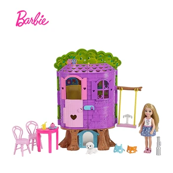 Barbie Maz Kelly Koka Māju Chelsea Koka Māju Spēlēt Uzstādīt Chelsea Lelle un aksesuāri Bērniem Rotaļlietas Ziemassvētku Dāvanu FPF83