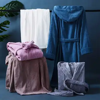 Sleeprobe Ziemas Pagarinās Virsdrēbes Vīriešiem, Sievietēm Toweling Frotē Kapuci Halāti Kokvilnas Mīksts Peldmētelis Ventilācijas Gadījuma Saglabāt Siltu Homewear