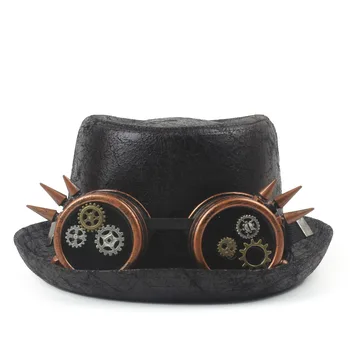 Steampunk Porkpie Cepures Par Atmiņu Ādas Cūkgaļas Pīrāgs Cepuri Tētis Dzīvoklis Fedora Cosplay Boater Cepuri Ar Tvaika Punk Brilles