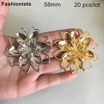 20 gab Lielu 3D Ziedi 58mm Metāla Filigrāni Ziedi,Zelta krāsa,Tērauds krāsa, 3 Slāni Metāla Ziedi Rotaslietu izgatavošana,Atvērtu Dizains