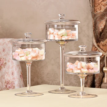 Eiropas stila caurspīdīga Stikla pudeles putekļu necaurlaidīgs vāks uzglabāšanas kūka stāvēt deserts konfektes burkas tējas caddy vāze kāzu mājas Dekoru