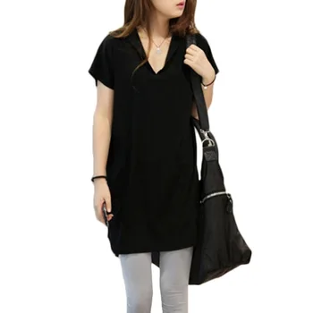 Plus Lieluma Sieviešu Apģērbu Modes Liela Izmēra T-krekls Sieviešu Cietā V Kakla Īsām Piedurknēm Ilgi Gadījuma Tee Krekls Topi Femme 5XL A603