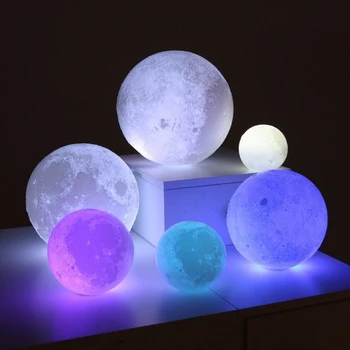 3D Drukas RGB Mēness Lampas LED Nakts Gaisma Dāvanu, Mājas Dekoru Zemes Akumulatora 12/15/18 cm Spuldzes Luminaria Regulējamas, Uzlādējams 7 Krāsas