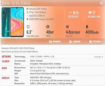 LCD Huawei Honor 20 lite (Ķīna) LRA-AL00 TL00 LCD Displejs ar skārienjūtīgu Ekrānu Digitizer Ar Kadra Sensora Modulis Montāža
