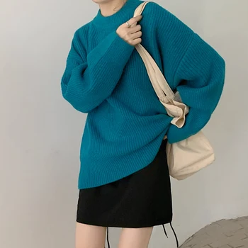 ZHISILAO Cietā Džemperis Trikotāžas Džemperis Sievietēm Rudenī, Ziemā Silts garām Piedurknēm O-veida kakla Džemperis 2020 Plus Lieluma Vintage Topi