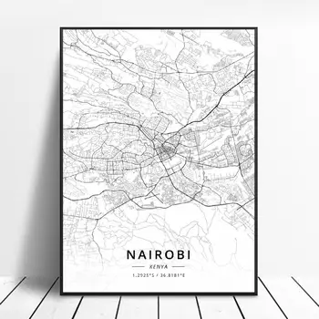 Nairobi Nakuru Kenija Audekls Mākslas Karti Plakāts