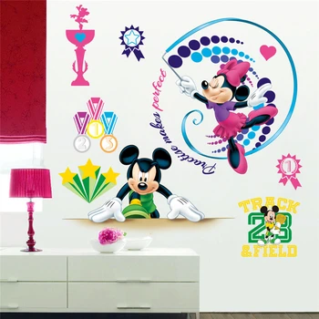 Disney mickey minnie vingrošanas sporta sienas uzlīmes, guļamistaba bērnistaba mājas rotājumi karikatūra sienas uzlīmes pvc sienas mākslas plakāti