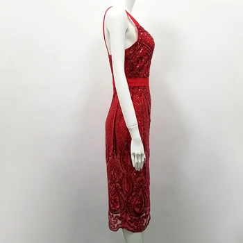 2019 seksīga, elegants spageti siksnas pārsējs kleita spilgti sarkano vizuļi bez piedurknēm bodycon brīvdienu puse midi kleitu vestido