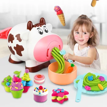 Spēlēt māja rotaļlietas piggy govs nūdeles mašīnas bērnu izglītības DIY krāsu māla rotaļlietu frizētava plastilīna rotaļlietas