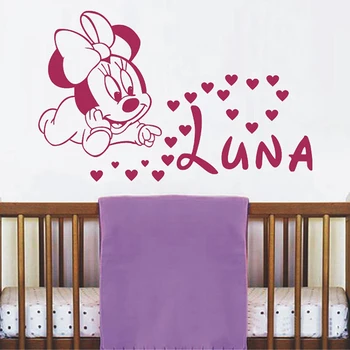 Disney Minnie Mouse Sirdis, Vinila Sienas Uzlīmes Bērniem, Telpu Dekorēšana Personalizētu Meitene Nosaukums Sienas Decal Bērnistaba, Guļamistaba Dekori