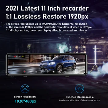 Jansite Auto Dvr 11 Collu 2K Touch Screen Video Reģistrators Auto Reģistrators Plūsma Spogulis Ar Atpakaļskata Kamera nakts redzamības dash cam