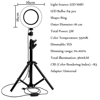 Aptumšojami LED Ring Light Selfie Gredzens Luktura Foto Apgaismojums ar Statīvu Moblie Tālrunis Skava Skaistumu aizpildīt gaismas