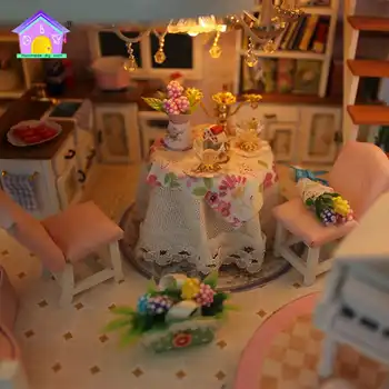 DIY Koka Miniatūra leļļu Namiņš ar LED Gaismas 3D Roku Lelle Māja Modeļu Veidošanas Komplekti, Rotaļlietas, Bērnu Dzimšanas dienas Dāvanas