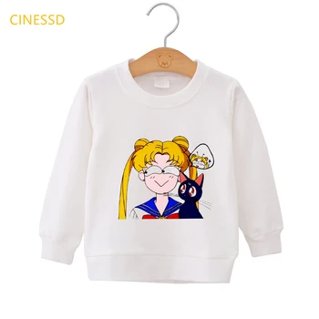 Smieklīgi Bērniem Sailor Moon Pelēkā Vārna Anime Meitenes Gudrs Kaķis Drukāt Grafiskā Bērnu Sporta Krekls Balts, Rozā, Dzeltens Džemperis, Džemperi Ziemas
