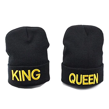 Munng Karalis, Karaliene Izšūti Modes Black Pāri Mīļotājiem Silti Adīti Beanie Cepurēm Viens Izmērs
